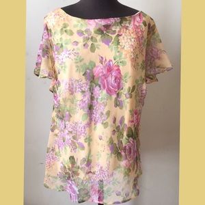 pink floral chiffon blouse